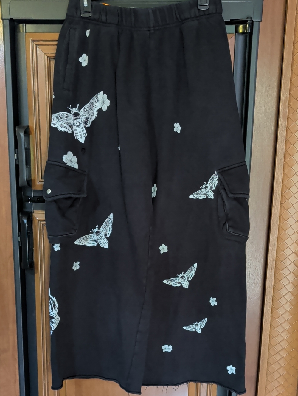 Darc Sport Black Track Pants with White Moth & Floral Prints